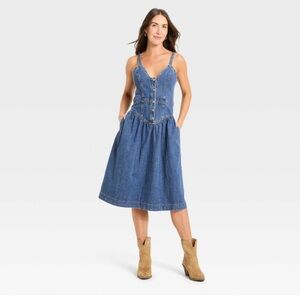 Women's Sleeveless Corset Denim Midi Dress - Universal Thread Light Wash 2